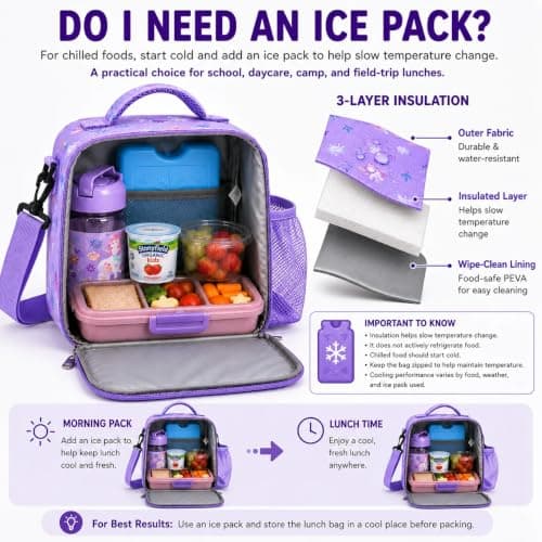 MISS BIG Purple Unicorn Kids Lunch Bag for Girls, Insulated, 5L - Thumbnail 3