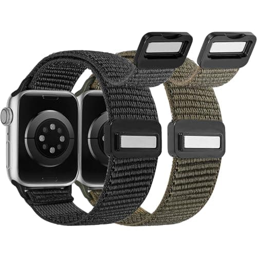 Crodi 2 Packs Nylon Loop Sport Bands Compatible with Apple Watch Band 38/40/41/42mm Women Men, Strong Magnetic Adjustable Straps for iWatch Series 11 10 9 8 7 6 5 4 SE/Ultra 3 2 1, Black&Green