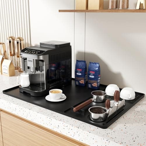 TOMSHUB Silicone Coffee Mat 24''x16'' – Bar Mat with Detachable Dish Drying Mat & Built-in Tamper Storage – Spill Proof, Heat Resistant, Non Slip – Fits Under Coffee Maker, Espresso Machine, Dish Rack - Image 1
