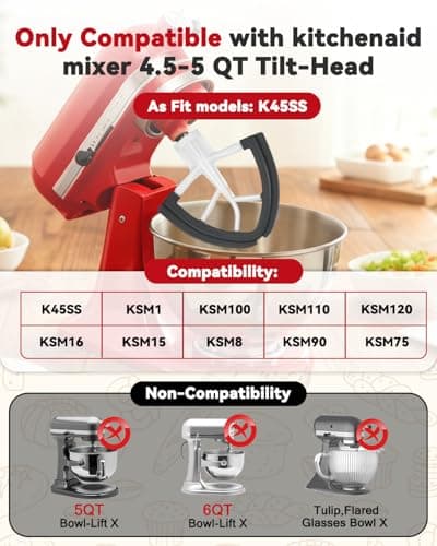 Flex Edge Beater Paddle for KitchenAid 4.5-5QT Tilt-Head Stand Mixer Silicone Bowl Scraper Replacement Part,Dishwasher Safe for Kitchen Aid Accessories And Attachments Mixers Accessory,Black - Thumbnail 2