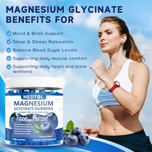 Nedtol Magnesium Glycinate Gummies 600mg, Sugar Free Magnesium Potassium Supplement for Adults with Magnesium Glycinate, Vitamin D, B6,and CoQ10 for Sleep, Body Support and Relaxation,120 Count - Thumbnail 2