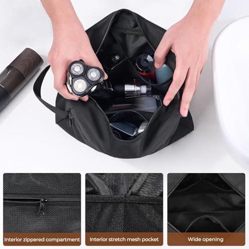 HFLYJPYW Toiletry Bag for Men, Travel Toiletry Organizer Kit Water-resistant Shaving Bag for Toiletries Accessories, Door Room Essentials, Black-medium (khaki) - Thumbnail 5