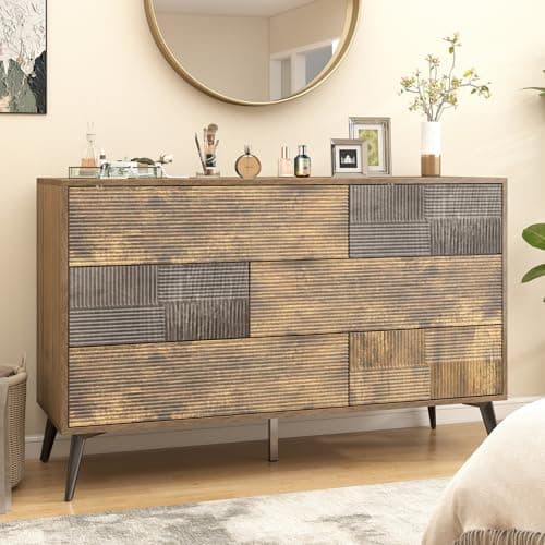 Hadulcet Fluted 6 Drawer Dresser for Bedroom, Modern Chest of Drawers with Push to Open Storage Organizer for Closet, 47” Handleless Wood Dresser TV Stand for Living Room, Entryway Nursery, Dark Wood - Thumbnail 3