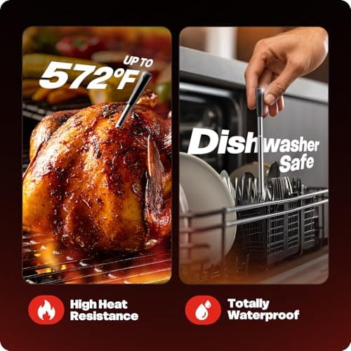 Smart Wireless Meat Thermometer with Ultra-Thin Probe, 6 Sensors Accuracy Digital Food Thermometer 0.5S Instant Read, IP67 Waterproof for BBQ, Grill, Smoker, Oven, Air Fryer,Black - Thumbnail 5