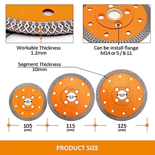 BGTEC Diamond Porcelain Saw Blades,1pc 5 Inch X Mesh Turbo Tiles Blades 7/8” Arbor for Porcelain Tile Granite Marbles Cutting Disc - Thumbnail 2