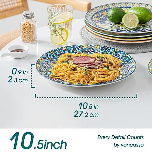 vancasso Dinner Plates Set of 6-10.5 Inch Ceramic Plates, Microwave, Oven and Dishwasher Safe, Colorful Bohemian Style Dishes for Kitchen - Thumbnail 2
