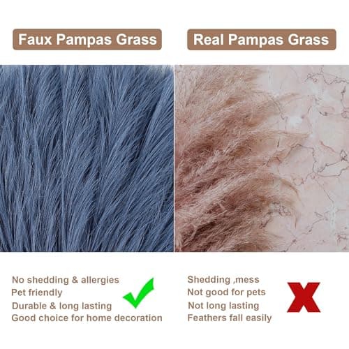Acfruits Navy Blue Faux Pampas Grass Large Fluffy 27.6Inch Tall, 6Pcs Artificial Fake Flower Boho Decor Bulrush Reed Grass for Vase Filler Farmhouse Home Wedding Decor - Thumbnail 4