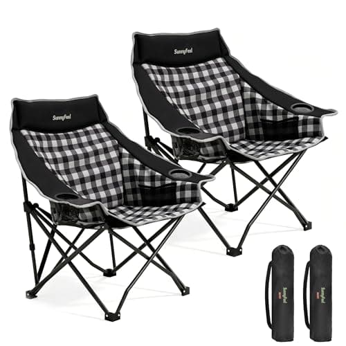 SUNNYFEEL 2 Pack Heavy Duty Camping Chairs for Adults Portable Oversized Folding Chair with Side Pockets & Cup Holde for Fishing,Trip,Picnic,Lawn,Concert Outdoor, Carry Bag Included