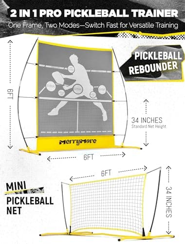 MerryMove Pickleball Practice Rebounder Net: Pickleball Rebounder or 6FT Mini Pickle Ball Net Portable for Outdoor Driveway Backyard and Indoor Garage - 2in1 Trainer for Dink Volley Training - Thumbnail 2