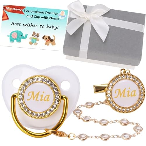 Custom Baby Pacifier with Name, Personalized Pacifier Clip Set with Gift Box, Luxury Crystal Bling Soother Dummy Ideal Gift for Boys Baby Shower Birthday Christmas Newborn Photography(White) - Image 1
