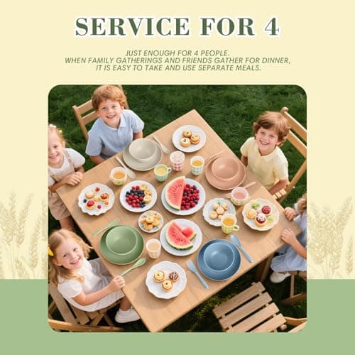 Wrova Wheat Straw Kids Plates and Bowls Sets,Unbreakable Kids Dinnerware sets with Flatwares,Lightweight Reusable Camping Plates and Bowls Sets.Nordic Series - Thumbnail 5