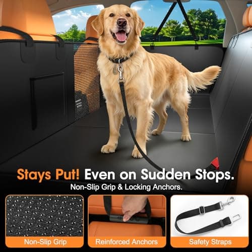JKLESA Hard Bottom Dog Car Seat Cover for Back Seat, 52"x65" Waterproof PU Leather Hammock with Side Flaps, Non-Slip Heavy Duty Protector for SUVs & Mid-Size Trucks, Supports Up to 450 lbs – Burgundy - Thumbnail 6