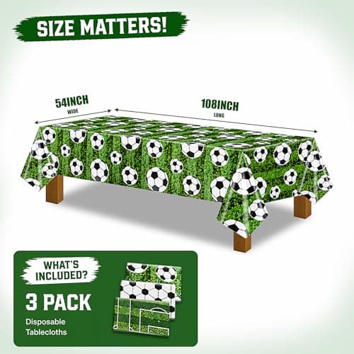 Soccer Table Cloth 3Pcs - Soccer Party Decorations World Soccer Cup 2026 Decorations Soccer Field Tablecloths, Disposable Plastic Table Cover for Sports Watch Party Birthday Big Game Day, 54x108 In - Thumbnail 3