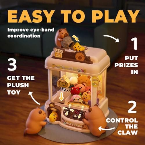 Claw Machine for Kids, Capybara Mini Machine for Age 3+, Toy Claw Machines with Plush and Squishy Prizes for Girls, Candy Grabber Dispenser Toy for Boys, Birthday Gifts for Kids Age 3 4 5 6 7 8 - Thumbnail 4
