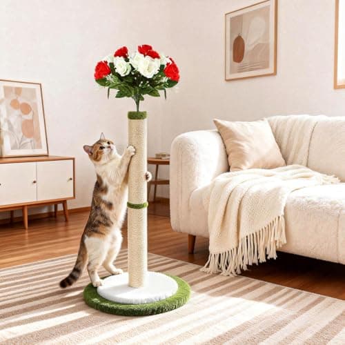 CWV 45" Tall Cat Scratching Post, Cute Rose Flower Scratcher for Indoor Cats & Kittens with Sturdy Base & Natural Sisal Rope - Thumbnail 2
