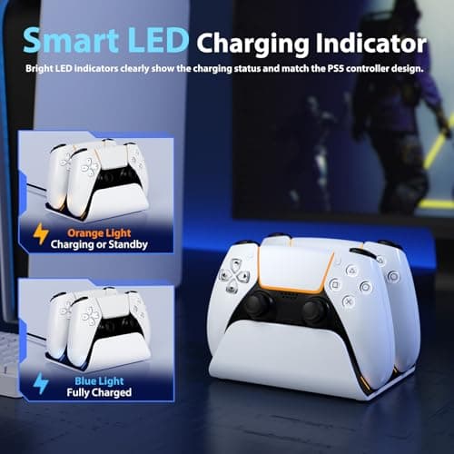 PS5 Controller Charger Station with LED Indicator,Dual Controller Fast Charging Dock,Desktop Display Stand for PlayStation 5 (White) - Thumbnail 5