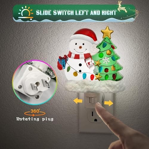 JandCase Christmas Tree & Snowman Night Light, 5000K Night Lights Plug into Wall,Cute & Funny Christmas Night Light for Kids, Nightlights with 360° Rotatable for Home Party Decor,2 Pack - Thumbnail 2