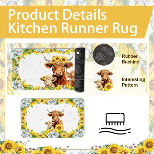 Vetoxka 10 PCS Highland Cow Decor Kitchen Accessories - Sets 4 Dish Towels 2 Pot Holders 2 Oven Mitts 2 Rugs for Home Sweet Home Sunflower Cattle Bathroom Cooking Farmhome Housewarming Baking Gifts - Thumbnail 5
