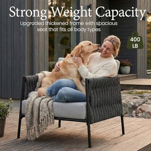 LayinSun 4 Piece Outdoor Furniture Set with Fire Pit Table, Modern Rope Woven Patio Conversation Sofa Set with Olefin Braid and Deep Seating - Thumbnail 6