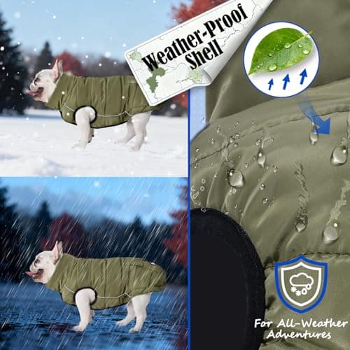 Dog Winter Puffer Jacket Waterproof, Reflective Furry Fleece Lined Dog Coats for Small Medium Dogs, Warm Snow Coat, Insulated Cold Weather Dogs Vest Jackets with Leash Hole, Olive - Thumbnail 4