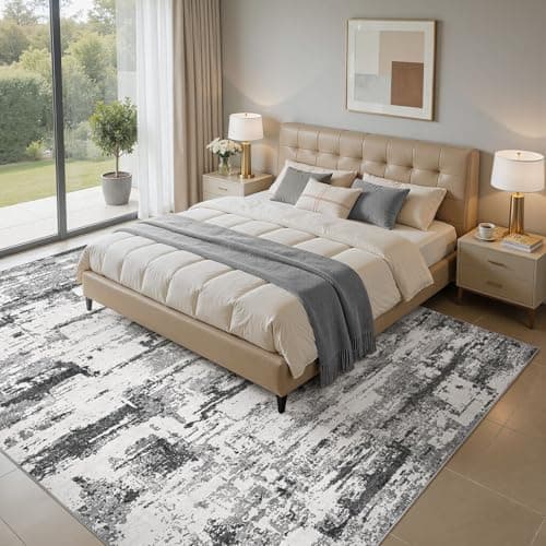 Jessibou Area Rugs 5x7 Living Room: Washable Large Abstract Modern Neutral Soft Rug Stain Resistant Non-Slip Backing Carpet for Bedroom Dining Room Indoor Nursery Dorm Home Office Decor - Black Grey - Thumbnail 6