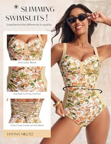 Hanna Nikole Modest Slimming Shapewear Bathing Suit for Women High Cut Full Coverage Beachwear Rose Leopard Swimming Suits X-Large - Thumbnail 3