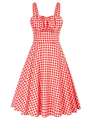 Belle Poque Red Gingham Dress Women 2026 Summer Spring Sleeveless Sundress Vintage Flowy Cocktail Party Dress Medium - Image 1