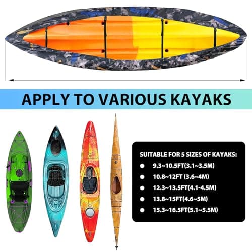 Waterproof Kayak Canoe Cover Accessories, Boat Outdoor Oxford Storage Marine Cockpit Dust Cover UV Protection Ultra Strong Sunblock Shield for Fishing Boat Kayak Canoe (10-11.5FT, Dark Camouflage) - Thumbnail 5