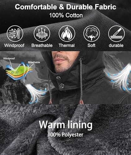 Zoofly Thermal Jackets for Men Cotton with Liner Snowboard Coats Warm wither Jackets Mens Windproof Dark Grey S - Thumbnail 4