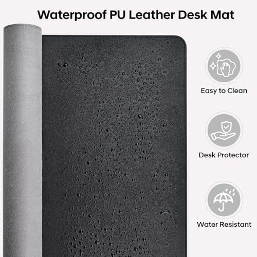 Yuwiiuuo Leather Desk Pad Protector, Office Desk Mat, Large Mouse Pad, Non-Slip PU Leather Desk Blotter, Waterproof Computer Desk Writing Pad for Office and Home (Black, 23.6" x 13.7") - Thumbnail 5