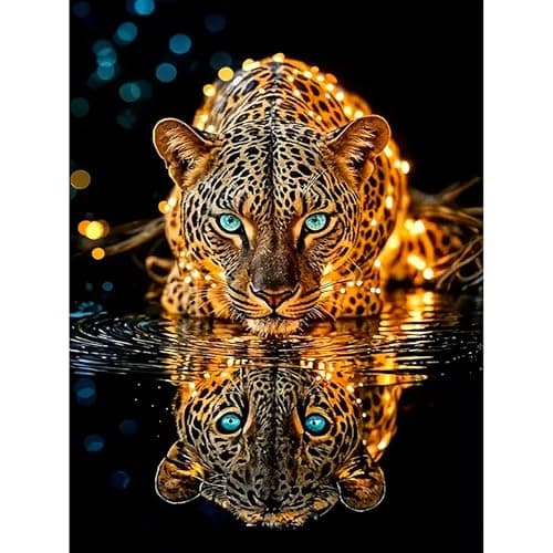 Lophomie Diamond Art Kits for Adults, 5D Cheetah Tiger Diamond Painting Kits for Adults Beginners, DIY Diamond Dot Gem Arts Crafts Full Round Drill for Home Wall Decor 12x16 Inch - Image 1