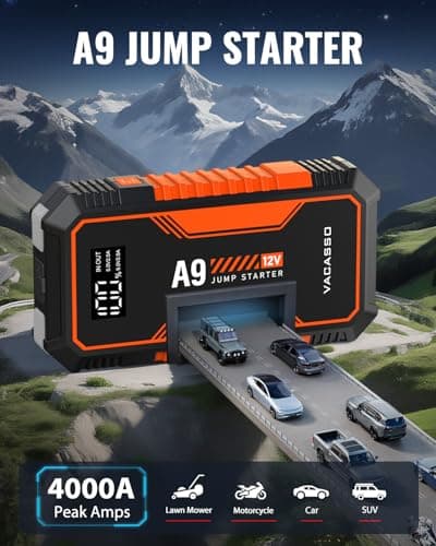 Jump Starter 4000A, VACASSO A9 Battery Jumper Starter Portable (7L Gas/4L Diesel), 12V Car Battery Booster Jump Starters Pack, Jumpstart with USB Ports, Jumper Cables, LED Light, Storage Case - Thumbnail 6