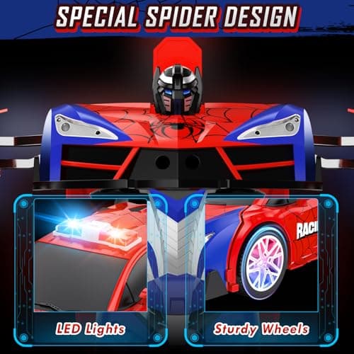 Febyhim Remote Control Car, One-Button Transform Toys Car, 2.4GHz RC Cars 1:18 Scale, 360 Degree Rotation Police Car Toy Transforming into Robot Toy for Boys Girl Kids 4-7 8-12 6-8, Birthday - Thumbnail 4