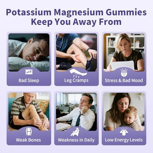 2 Pack Potassium Magnesium Gummies, Sugar-Free Potassium Gummies with Magnesium Glycinate 500mg Chewable Potassium Magnesium Supplements with Calcium, Zinc & Vitamins to Support Leg Muscle Relaxation - Thumbnail 4