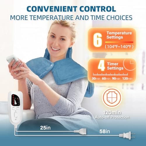 Curety Heating Pad for Neck and Shoulders, Weighted Electric Neck Heating Pad for Back Pain Relief 6 Heat Settings 4 Timers Auto Off Birthday for Women Mom Men Dad - Thumbnail 2