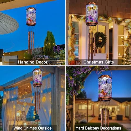 Dragonfly Solar Lights Wind Chimes for Outside, Garden Gifts for Mom Dad Solar Outdoor Lantern Metal Hanging Lights for Garden, Patio, Yard Decor, Mothers Day Birthday Gifts for Women (1Pack) - Thumbnail 4