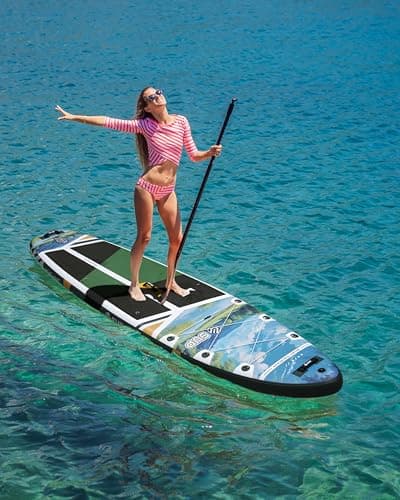 ESUP 11’6 ×34" Wide Inflatable Paddle Board with SUP Accessories, Extra Stable Stand Up Paddleboard for 2+1 Persons/Family/Beginner/Yoga, w/Shoulder Strap All-Round Sup Paddle Boarding (Greenery) - Thumbnail 5
