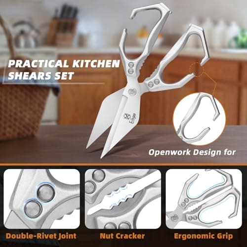Ethyxe Kitchen Shears Set – Heavy Duty Japanese Stainless Steel Kitchen Scissors, Ultra Sharp Meat Scissors Dishwasher Safe, Cooking Scissor for Food - Thumbnail 3
