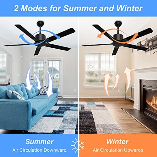 Obabala Outdoor Ceiling Fan No Light, 52'' Black Ceiling Fan with Remote, Noiseless, Reversible, 5 Blades for Patio/Living Room/Bedroom - Thumbnail 6