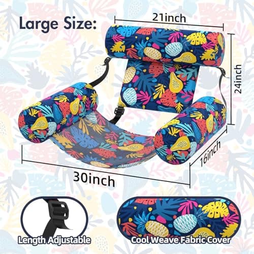 Sunikko X Pool Floats Adult 2 Packs Fabric Heavy Duty Inflatable Pool Chair Hammock, Blow Up Floaties for Adults, Hawaii Flower Floats for Pool Floating, Party Summer Toys Water Beach Lake Fun - Thumbnail 2