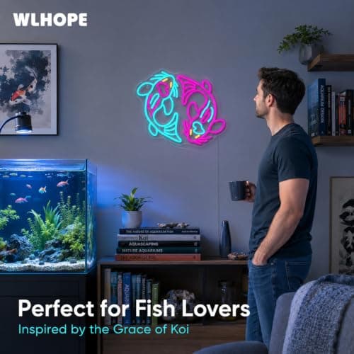 WLHOPE Koi Fish Neon Sign for Wall Decor Koi Carp Neon Light Fish Neon Signs Dimmable Neon Lights Blue Pink Fish LED Light Up Sign for Bedroom Bar Restaurant Office Fishroom Koi Pond - Thumbnail 5