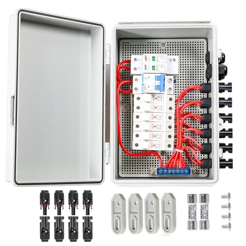 4 String PV Combiner Box with 15A Fuses, Surge Protector & 63A Breaker, IP65 Waterproof for On/Off Grid Solar System, Home RV Marine - Image 1