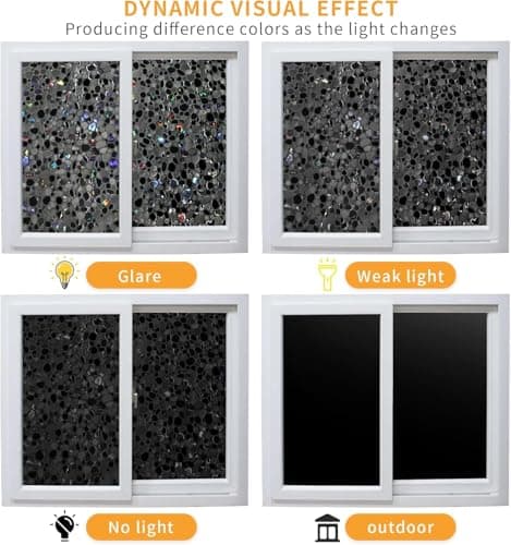 JAYONG Total Blackout Window Privacy Film with Free Tools, 100% Anti-UV Window Film for Glass Static Cling Heat Control Rainbow Opaque Window Tint for Home Bathroom 3D Pebble 29.5 x 78.7 Inch, Black - Thumbnail 6