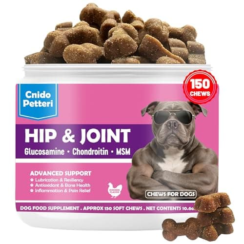 Glucosamine for Dogs Hip and Joint Support Supplement Chews, Chondroitin Joint Care for Dogs, Pain and Inflammation Relief with MSM, Turmeric, Vitamin C, Omega 3 -Chicken Flavor,for All Breeds-150 Ct