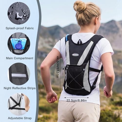 KUYOU Hydration Water Backpack, Insulated Running Vest Hydration Backpack with 2L Water Bladder, Adjustable Chest Straps and Reflective Water Bladder Backpack for Hiking Marathon Race Cycling - Thumbnail 2