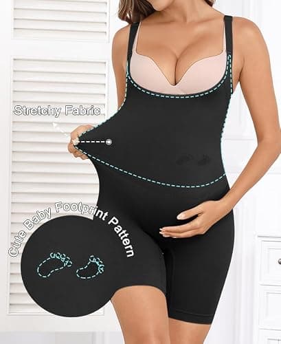 Y25D Women's Maternity Bodysuit Seamless Pregnancy Shapewear Shorts Under Dresses Belly Support Black - Thumbnail 2
