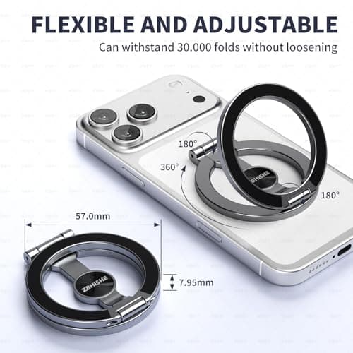 ZBHISHE Magnetic Phone Ring for MagSafe Grip [Phone Holder] [Dual-Sided Magnetic] [Magnet Phone Stand Grip Compatible with Car Mounts] Mag Safe Accessory for iPhone 17/16/15/14/13 Pro Max Plus, Grey - Thumbnail 3
