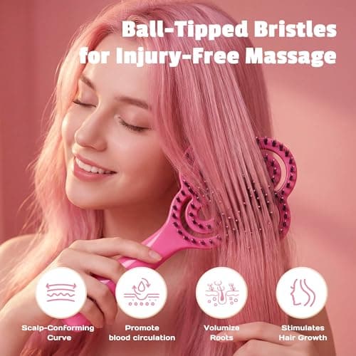 SIMETRA Lucky Hair Brush for Women, 14K Gold Plated Wet Brush Detangling Brush for All Hair Types, Natural Crystal Inlay Boar Bristle Hair brush, Curly Detangler HairBrush for Scalp Massage Gift - Thumbnail 5