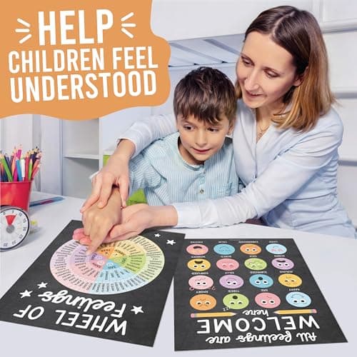 Hadley Designs Feelings Chart for Classroom Must Haves - Emotions Chart for Toddler Calming Corner, Counseling Feelings Wheel, Mental Health & Social Emotional Learning Posters, Chalk Classroom Decor - Thumbnail 2