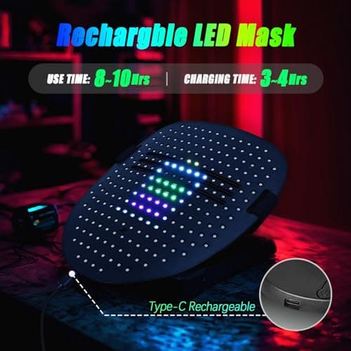 Ompusos LED Mask Light Up Mask with Gesture Sensing, Cool Costume Mask Teen Boys Gifts for Halloween Christmas Birthday - Thumbnail 6